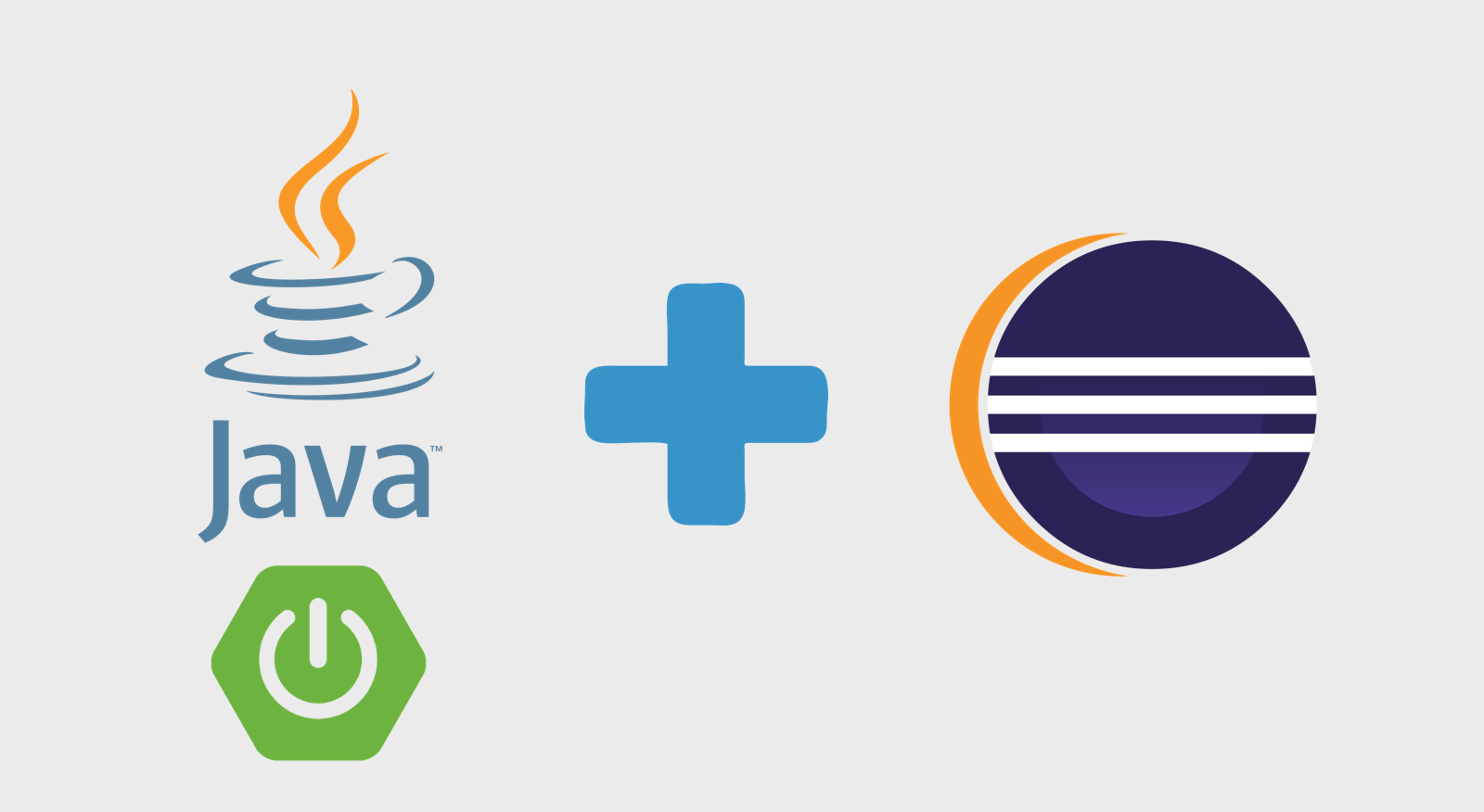 Logotipos do java e do spring boot com um sinal de soma, seguidos pelo logotipo do eclipse